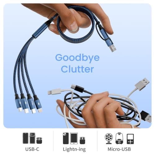 MPATIBY 4 in 2 Multi Charging Cable,Dual Type-C Multiple Charger Cable,USB A/C Charging Cables for Multiple Devices with IP/Micro/USBC Port, Universal USB C Cable Phone Charger Cord for IP 16-12,Navy - Thumbnail 5
