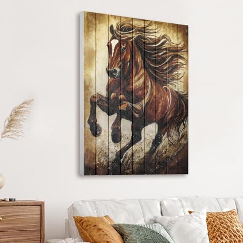 llribbons Running Horse Ribbon Wall Art Living Room Wall Decor Brown Animal Canvas Pictures Handmade Ribbon 3D Woven Textured Prints for Bedroom Bathroom Office Kitchen Home Decoration 20" x 28" - Image 1