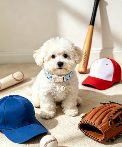 Lionet Paws Light Blue Summer Dog Collar Baseball Collars with Cute Baseballs Pattern Pendant - Female Male Boy Dog Collar for Medium Large Dogs L - Thumbnail 2
