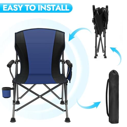 2 Pack Oversized Folding Camping Chair for Adults, Supports 450 LBS Camping Chairs, Heavy Duty Camping Chair with Side Pockets, Foldable Outdoor Chair for Camping, Beach, Fishing, Hiking, Blue-Black - Thumbnail 4