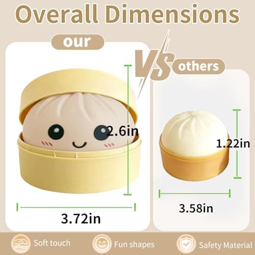 Dumpling Squishy Stress Ball, JHSRVER Mystery Dumpling Squishies, Dumplings Stretchy Desk Toy, Handmade Squeeze Toys, Bun Dough Sensory Fidget Toy with a Steame (Beige) - Thumbnail 2