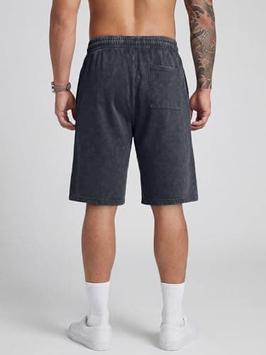 JMIERR 2026 Men's Casual Shorts Comfy Acid Washed Cotton Wide Leg Relaxed Fit Elastic Waist Drawstring Summer Beach Vacation Lounge Shorts, Dark Grey, 3X-Large - Thumbnail 4
