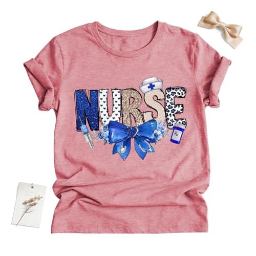 Nurse Shirt for Women Funny Blue Bow Graphic Nursing Tshirt Nurse Appreciation Gift Tops - Thumbnail 4