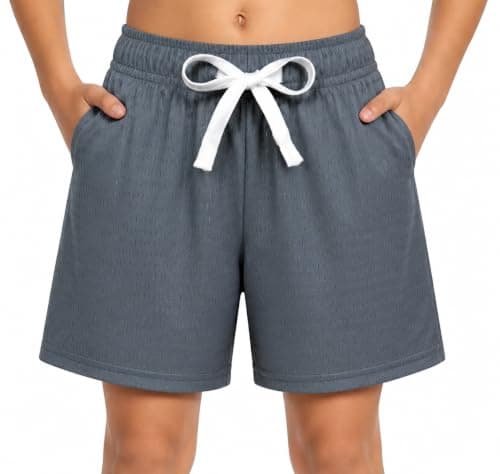 Cozople Boys Sports Shorts Stretchy Lightweight Breathable Mesh Athletic Shorts with Pockets for Summer Camp Basketball Daily Play Grey Stain-Resistant