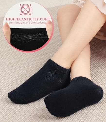 Fiveluck 6 Pack Girls Toddler Ankle Socks, Cotton Soft Low Cut Socks for Kids, Daily School Casual Wear, Black, 3-5T - Thumbnail 6