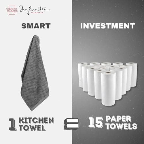 Infinitee Xclusives Premium Kitchen Towels – Pack of 3, 100% Cotton |15 x 25| Inches Absorbent Dish Towels - Terry Kitchen Dishcloth Towels - Grey Dish Cloth for Household Cleaning - Thumbnail 6