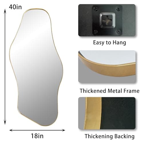 DAOYIJIAJU Gold Irregular Mirror, 40"x18" Asymmetrical Wall Mirror with Metal Frame, Modern Organic Mirrors for Living Room Bathroom Bedroom Hallway Entryway, Hangs Vertically or Horizontally - Thumbnail 5