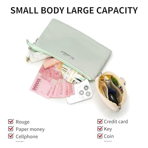 ACUARIO Crossbody Bags for Women - Nylon Purse Trendy Mul-pockets Waterproof Shoulder Bag with Wide Strap (Mint Green) - Thumbnail 4