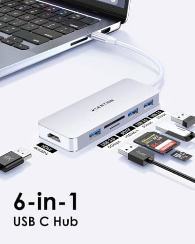 LENTION 5 in 1 USB to USB-C Adapter with Micro SD/SD Card Reader for iPhone, 4K@30Hz HDMI to USB C Hub Multiport Adapater with 3 USB 3.0 Compatible with 2025-2018 MacBook Pro/Air MacBook Neo(Silver) - Thumbnail 2