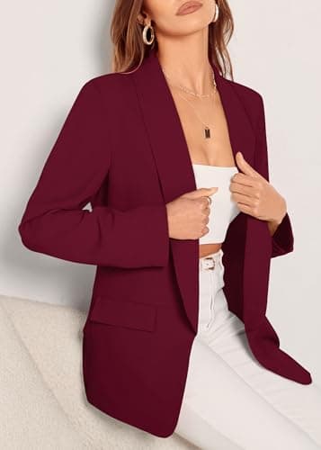 KIRUNDO Oversized Blazers for Women Business Casual 2026 Spring Fall Fashion Long Sleeve Open Front Work Office Suit Jackets(Wine Red, XX-Large) - Thumbnail 6