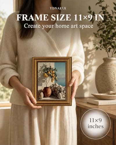 Gold Framed Wall Art, Vintage Mediterranean Lemon Tree Canvas Prints, Coastal Summer Picture Wall Decor, Rustic Italian Landscape Artwork for Kitchen, Living Room, Dining Room 9x11 inch - Thumbnail 2
