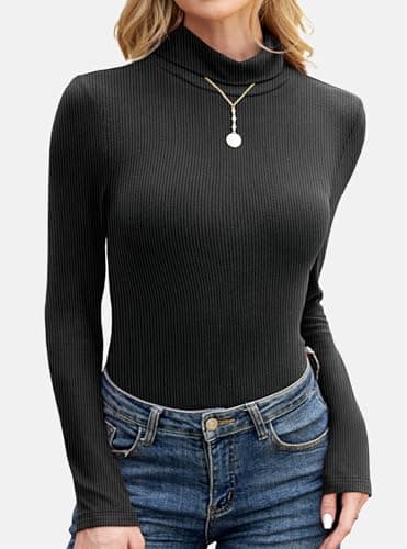 GKBK Women's Turtleneck Sweaters Long Sleeve Ribbed Basic Tees Shirts Lightweight Thermal Underwear Warm Layering Tops Fall Outfits 2025 Trendy Black - Thumbnail 2