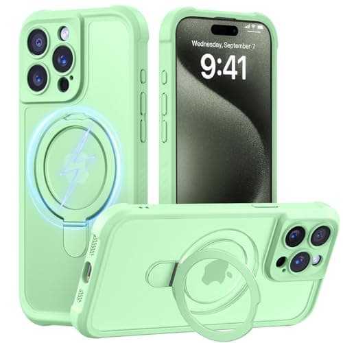 MOCCA Design for iPhone 15 Pro Case with Magnetic Invisible Stand [Full Camera Protection] [Compatible with Magsafe] Military Drop Shockproof Translucent Matte Phone Case Cover 6.1",Matcha Green - Image 1