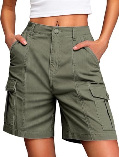 IWD Cargo Shorts Women Bermuda Summer Shorts for Women 7 Inch Inseam Knee Length Relaxed Fit Bottoms Green Large - Image 1