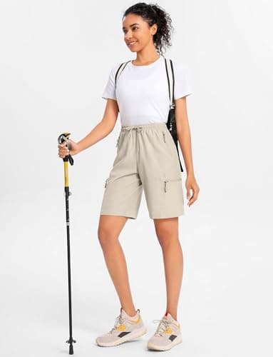Cyasundent Women's 9" Hiking Cargo Shorts Lightweight Stretch Quick Dry Athletic Golf Summer Bermuda Shorts for Women (Khaki_XXXL) - Thumbnail 5