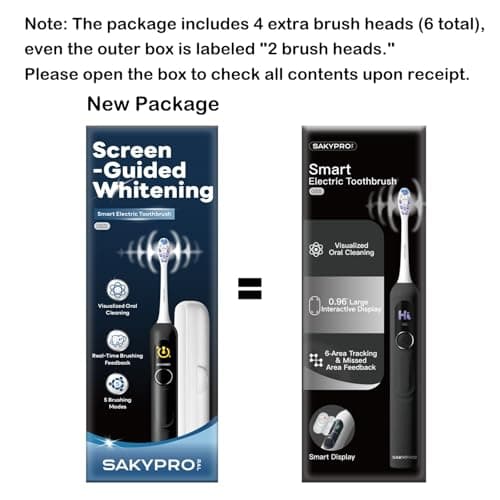 SAKYPRORAL AI Electric Toothbrush w/ 6 Brush Heads, Smart Sonic Toothbrush for Adults Kids Teens, 150-Day Rechargeable Battery, Whitening Real-Time Brushing Map, Travel Case (G5S) - Thumbnail 2