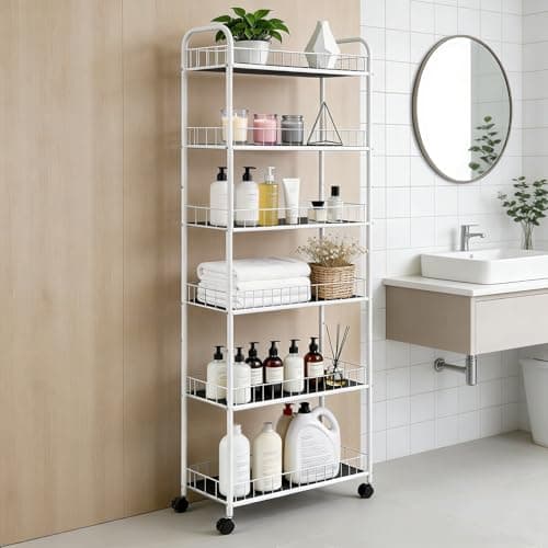 Seadasyoon 10in 6 Tier Slim Storage Cart with Wheels, Narrow Space Rolling Shelving Unit, Metal Wire Mobile Organizer Rack for Kitchen Bathroom Office Laundry - Image 1
