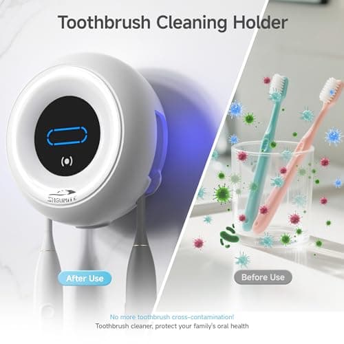 SHGUMITE Toothbrush Holder Sanitizer - Cleaning & Drying, Rechargeable Wall-Mounted Toothbrush Organizer with Touch Control, Two-Slot Design for Bathroom (White) - Thumbnail 3