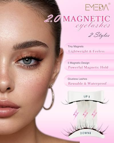 Magnetic Eyelashes Lashes Magnet Natural - Manga Look 2 Pair 5 Magnets Kit with Applicator and Mirror Quick Wear No Glue for Sensitive Eyes by EMEDA(Natural Look) - Thumbnail 2