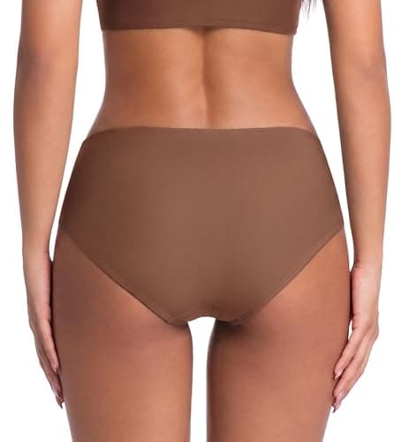 COCOPEAR Mid Rise Bathing Suit Bottoms for Women Ruched Tummy Control Swim Bottoms Full Coverage Bikini Bottoms for Women Dark Brown M - Thumbnail 4