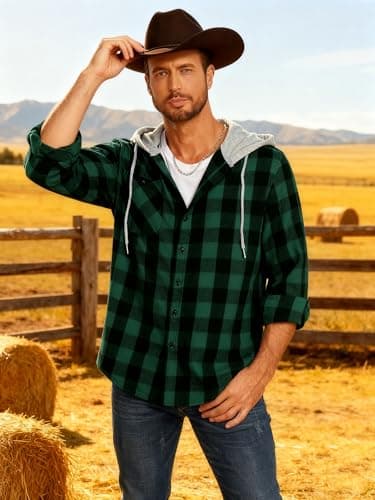 3-Pack Men's Plaid Hooded Button-Up Shirts Long Sleeve Cotton Hoodies Loose Fit Casual Tops Flannel Shirt - Thumbnail 2