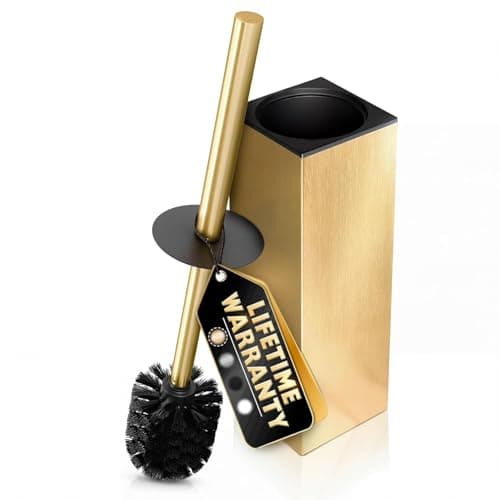 Stainless Steel Toilet Brush and Holder Set Gold & Square Design - Corrosion and Scratch-Resistant Gold Toilet Brush and Holder Set with Splash Protection - for Deep & Effective Bathroom Cleaning - Image 1