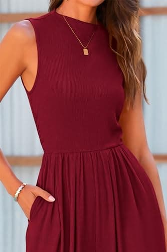 PRETTYGARDEN Womens Summer Jumpsuits Dressy Casual One Piece Outfits Sleeveless Mock Neck Wide Leg Pants Rompers with Pockets (Wine Red,X-Large) - Thumbnail 5