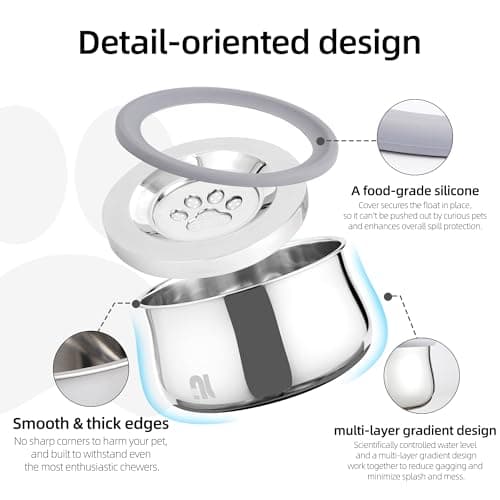 3L/0.8 Gallon No Spill Water Bowl for Dogs, Double-Wall Stainless Steel Slow Water Dog Bowls, Splash-Proof Vacuum Float, Dishwasher Safe for Large Medium Dogs (3L/101 floz) - Thumbnail 5