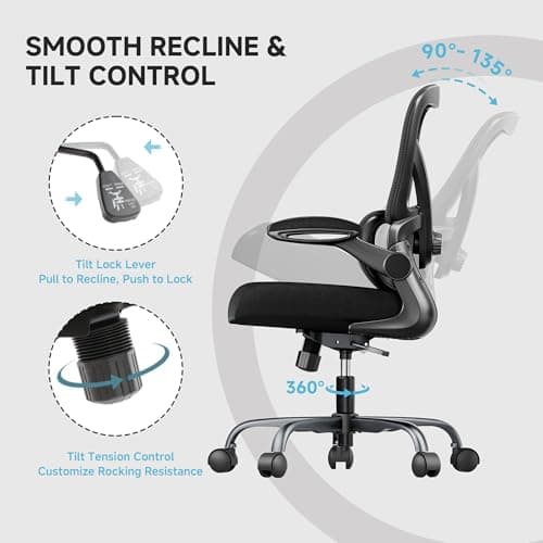 PKPT Mesh Office Chair, 330LBS Ergonomic Comfy Desk Chair with Adjustable Lumbar Support, Executive Computer Chairs for Home Office, Black - Thumbnail 5