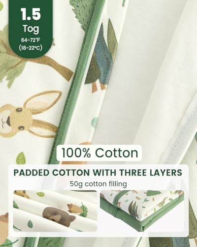 WYTbaby Baby Sleep Sack 1.5TOG 2 Pack Cotton SleepSack for Spring Summer Wearable Blanket with 2-Way Zipper,Green Fox,6-12 Months - Thumbnail 3