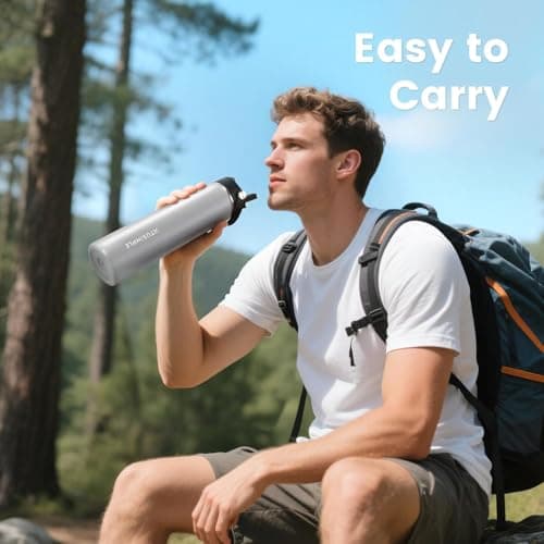 24oz Insulated Travel Water Bottle - Stainless Steel, Leakproof - Keeps Drinks Hot or Cold - for Outdoors, Sports, Bike, Gym, Marathon - Gift for Women, Men - Thumbnail 6