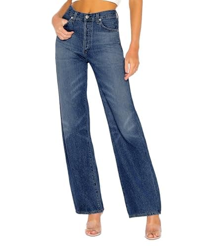 MARIASHA Wide Leg Jeans for Women Trendy Womens Straight Leg Jeans High Waisted Baggy Stretchy Denim Pants Deep Blue M - Image 1