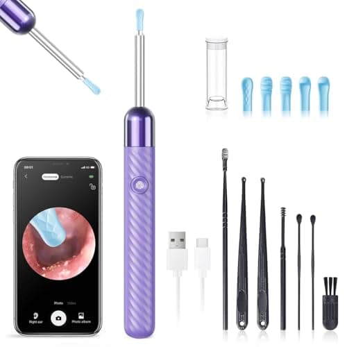 LEIPUT Ear Wax Removal Tool - Ear Cleaner with 1080P Camera - Ear Canal Cleaner - Ear Cleaning Kit with 6 Ear Spoon - Ear Camera for iOS & Android - Birthday Gifts for Women - Purple - Image 1