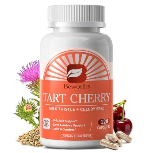 Tart Cherry Capsules | Milk Thistle & Celery Seed - Uric Acid & Liver Detox Cleanse | 600mg Tart Cherry Extract (10:1) Supplement with Turmeric, Magnesium, Dandelion for Uric Acid Purge, Joints, Zzz