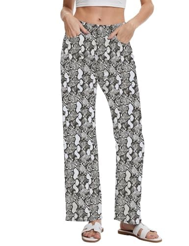DAOAO Snake Skin Floral Animal Print Pants Women Vintage Jeans 90s Wide Leg Denim Pant Pantalones De Mujer M - Image 1
