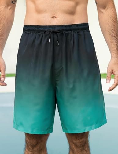 Aprolive Mens Board Shorts Above Knee Swimwear Bathing Suits 2026 Trend Shorts Summer Beachwear Bathing Suit for Men(Black Green Gradient,X-Large) - Thumbnail 2