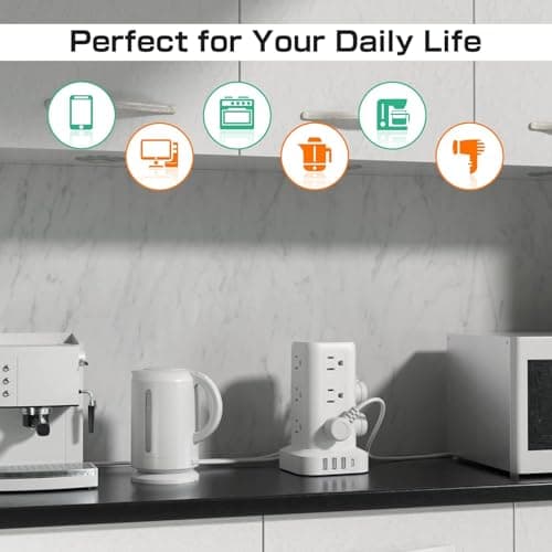 Tower Surge Protector Power Strip with USB 12 Outlets with 4 USB Ports (1 USB C), 10FT Extension Cord Multi Plug Outlet Extender Overload Protection for Home Office - Thumbnail 6