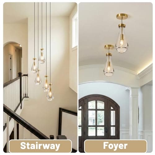Fulfilment 13-72 Inch Adjustable Raindrop Pendant Light,Suitable for Kitchen Island, Living Room, Bedroom, Hallway... Modern, Crystal Glass, Brass, Light Size 4.72" x 11.61" - Thumbnail 6