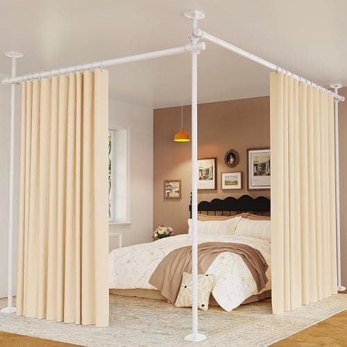 Goovilla Room Divider for Room Separation, Tension Curtain Rods No Drilling, 4-10ft(H) 28-114inch(W) Adjustable Temporary Privacy Wall Divider, Heavy Duty Freestanding Space Partition Separator, White - Image 1