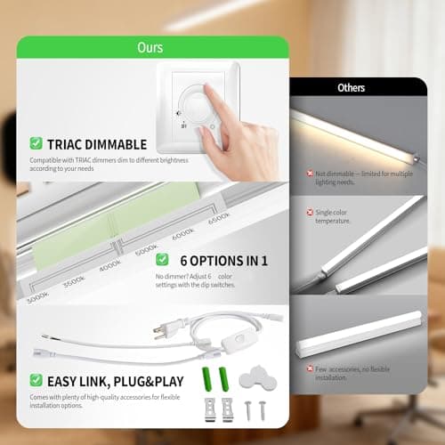 Zi-ZOHNSON 6 Pack Dimmable 4 Foot Led Shop Light,30W 4500LM 3000-6500K Tunable,T8 Integrated LED Tube Light,Clear Cover Linkable Shop Lights for Workshop,Garage,Basement,Supermarket,Barn - Thumbnail 4