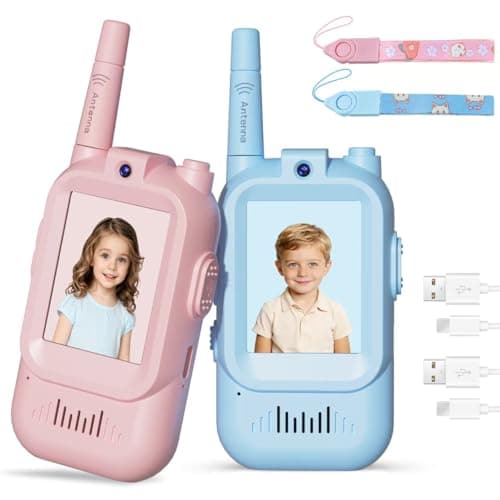Walkie Talkies for Kids with Camera,Rechargeable Video Walkie Talkies 2 Pack for Ages 3-12,HD Video Intercom with Screen,Voice Changer,Indoor Outdoor Communication Toys for Boys Girls(Blue-Pink)
