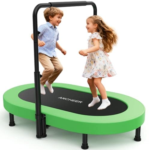ANCHEER Trampoline, Double Mini Trampoline with Adjustable Handle - Indoor/Outdoor Rebounder for Kids & Toddlers, 56'' Safe Oval Fitness Trampoline with Bar for Home Fun