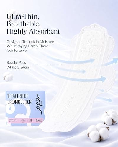 100% Organic Cotton Pads for Women, Ultra Thin Feminine Pads with Wings, Regular Absorbency Sanitary Napkins, Organic Unscented Period Menstrual Pad (Regular, Size 3, 108 Count) - Thumbnail 3