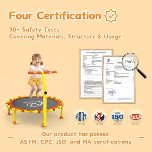 ANCHEER 38'' Toddler Trampoline,150lbs Capacity Mini Trampoline for Kids Ages 1-6, Adjustable Handle, Foldable & Easy to Assemble, Baby Trampoline Indoor/Outdoor, Gift for Boy and Girl - Thumbnail 2