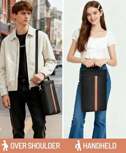 Neverwhy Insulated Wine Bag - Wine Bottle Carrier Tote Cooler Bags for Gifts Travel Picnic Beach, Black - 2 Bottle - Thumbnail 2