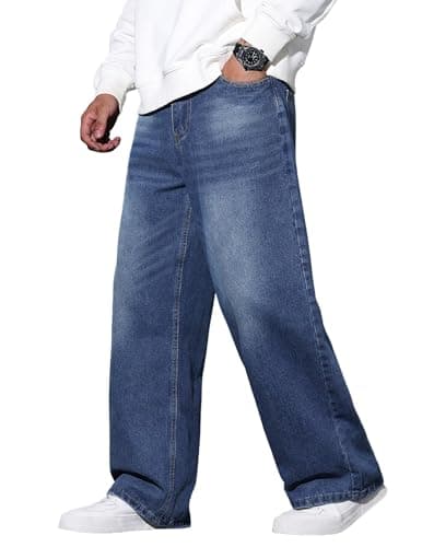 QGRSWBC Baggy Jeans for Men Y2K Streetwear Vintage Wide Leg Loose Fit Denim Pants Hip Hop Skater Carpenter Jeans Blue - Image 1