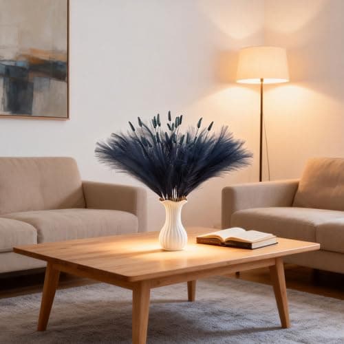 Blue Pampas Grass Decor 45 Pcs 23.6 Inch Faux Pampas Grass with Bunny Tails Bulk Artificial Dried Flowers Small Vase Filler Pompas Grass - Thumbnail 5