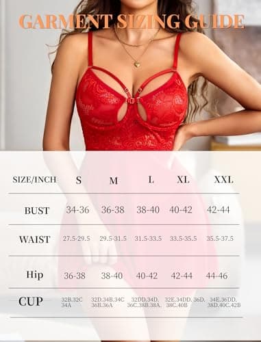 Avidlove Women Lingerie Valentine Lace Underwire Lingerie Set V Neck Sexy Push Up Babydoll Dress Red XXL - Thumbnail 6