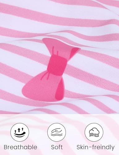 GEMLON Baby Swimsuit Girl Ruffled Color Block Stripe Bow Strap One Piece Bathing Suit with Hats 18-24 Month Swimsuit Girl - Thumbnail 4