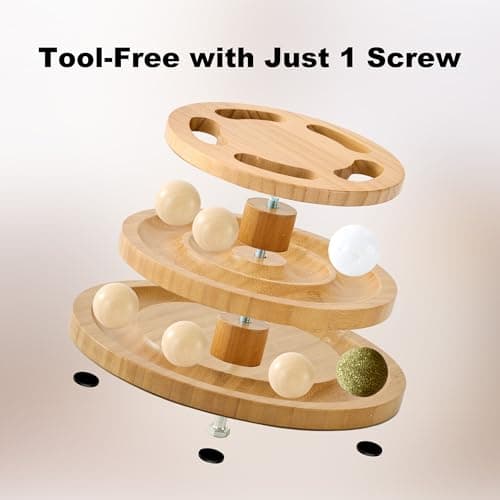 ZOMISIA Cat Ball Track Toy with Puzzle Top, Wooden Cat Toys for Indoor Cats with Spinning Balls, Interactive Large Cat Ball Tower for Kitten Kitty Exercise Mental Physical - Thumbnail 6